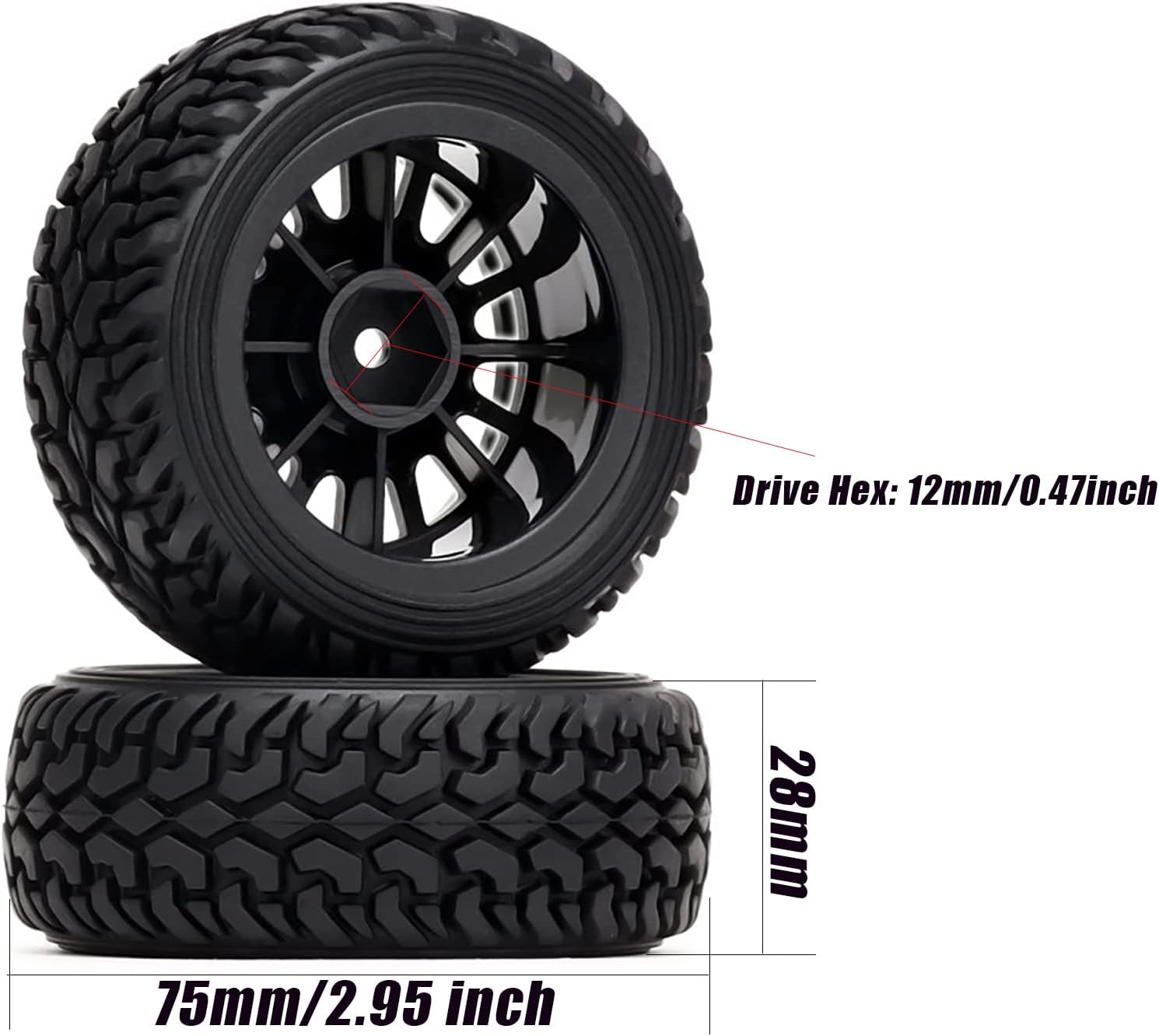 4 neumáticos de goma de grano de automóvil RC de 2.953in y llantas de plástico para 110 RC en carretera Drift Racing Car Tamiya Sakura Traxxas HPI