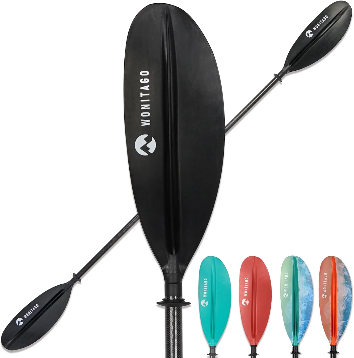 Remo de fibra de carbono premium con polipropileno reforzado + hoja de fibra de vidrio, remos flotantes ajustables para kayak, 3 piezas, 86.6-94.5