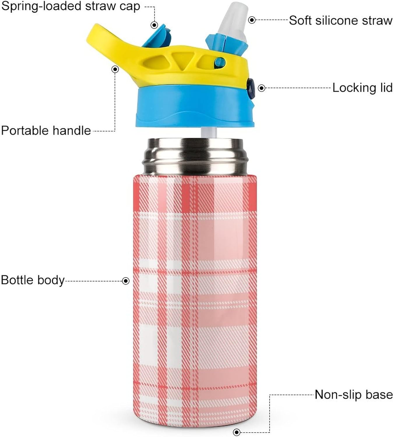 Tartan Plaid Backdrop Travel Water Bottle Stainless Steel Sport Tumbler with Straw Reusable for Men Women