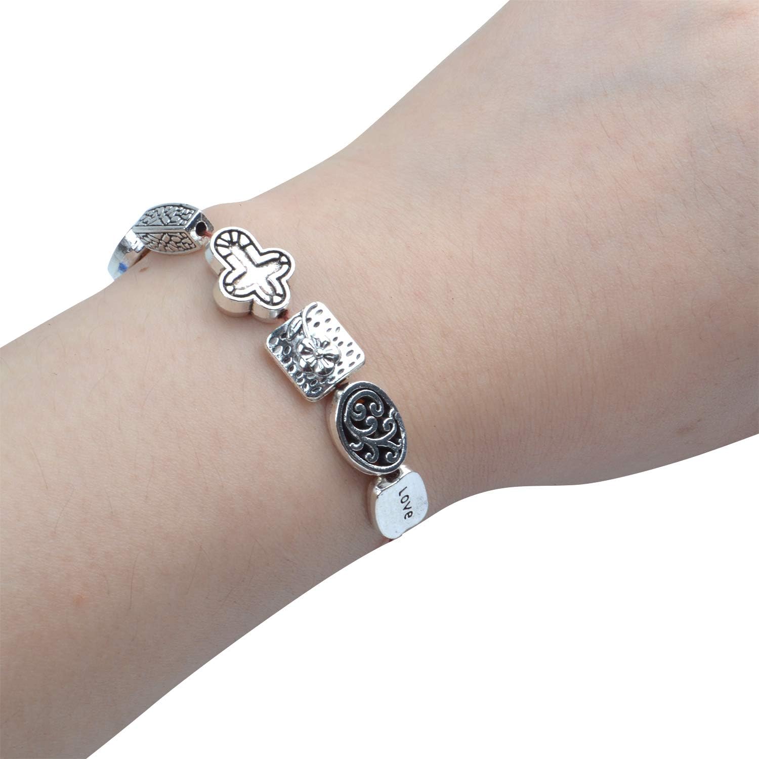 3.53oz (alrededor de 70 a 120 piezas) cuentas espaciadoras de plata antigua, mezcladas pequeñas cuentas tibetanas sueltas para hacer pulseras,