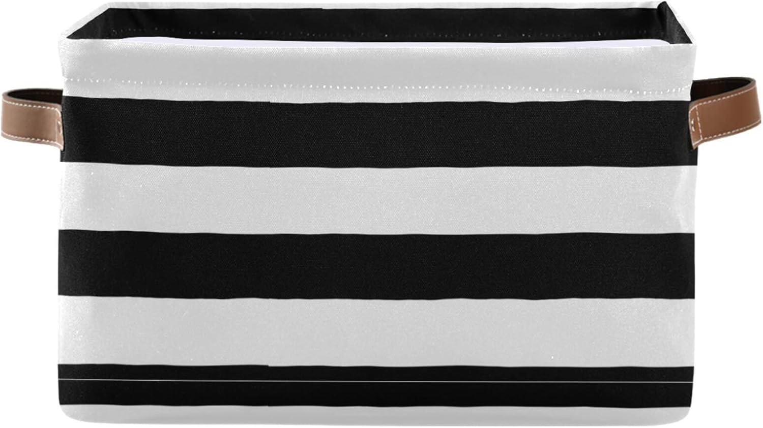 Cesta de almacenamiento plegable grande, color negro y blanco, a rayas, bolsa organizadora plegable con asas, 15 x 11 x 9.5 pulgadas
