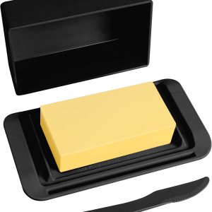 Mantequillera de bambú con tapa, cuchillo, grande para encimera y refrigerador, contenedor para 2 varillas, costa esteoesteestilo europeomantequilla Mantequillera de bambú con tapa, cuchillo, grande para encimera y refrigerador, contenedor para 2 varillas, costa esteoesteestilo europeomantequilla