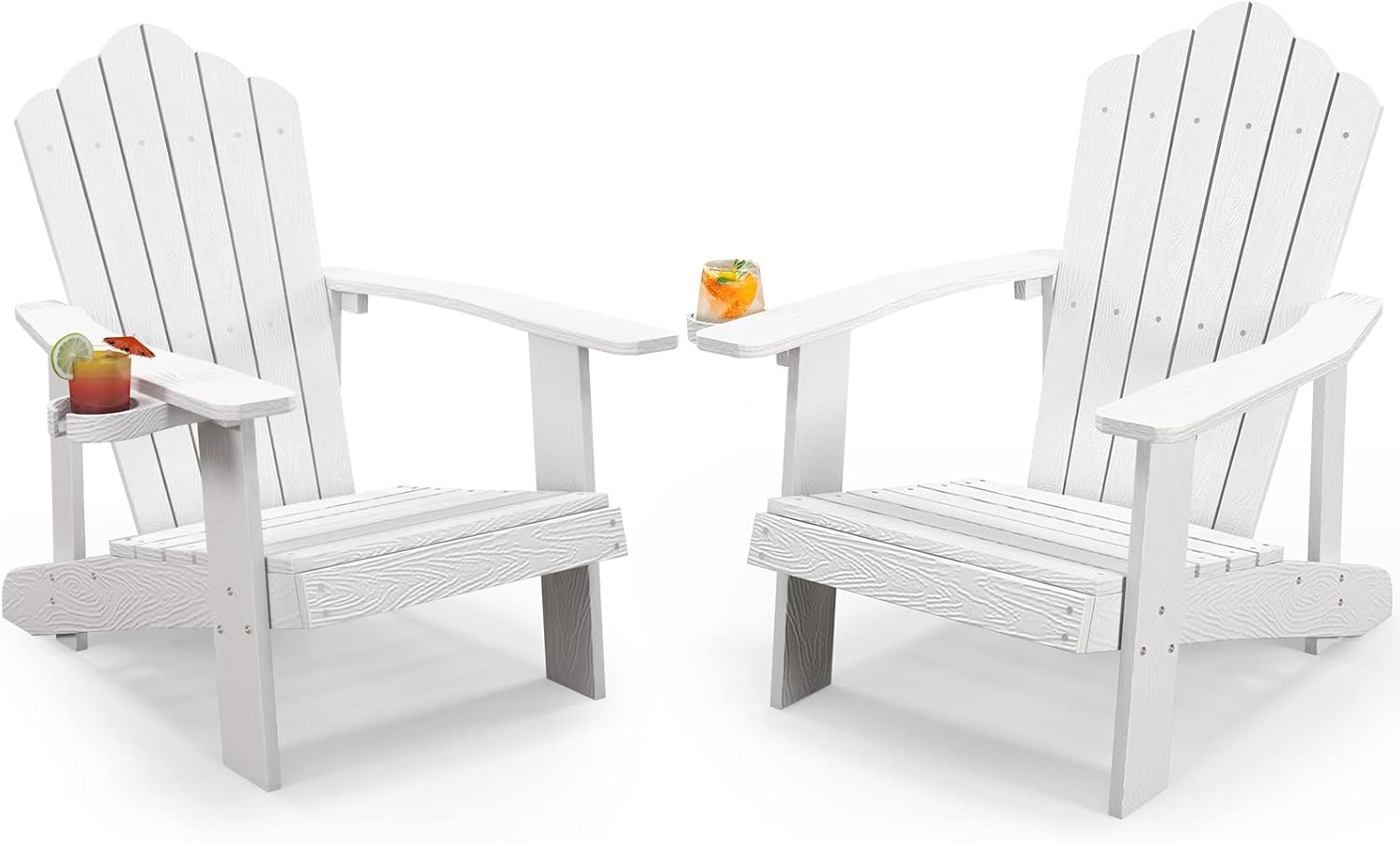 Tangkula Silla Adirondack de gran tamaño, sillas de patio con soporte ajustable para tazas, sillones con caderas y listones, resistente a la