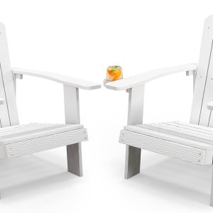 Tangkula Silla Adirondack de gran tamaño, sillas de patio con soporte ajustable para tazas, sillones con caderas y listones, resistente a la Tangkula Silla Adirondack de gran tamaño, sillas de patio con soporte ajustable para tazas, sillones con caderas y listones, resistente a la
