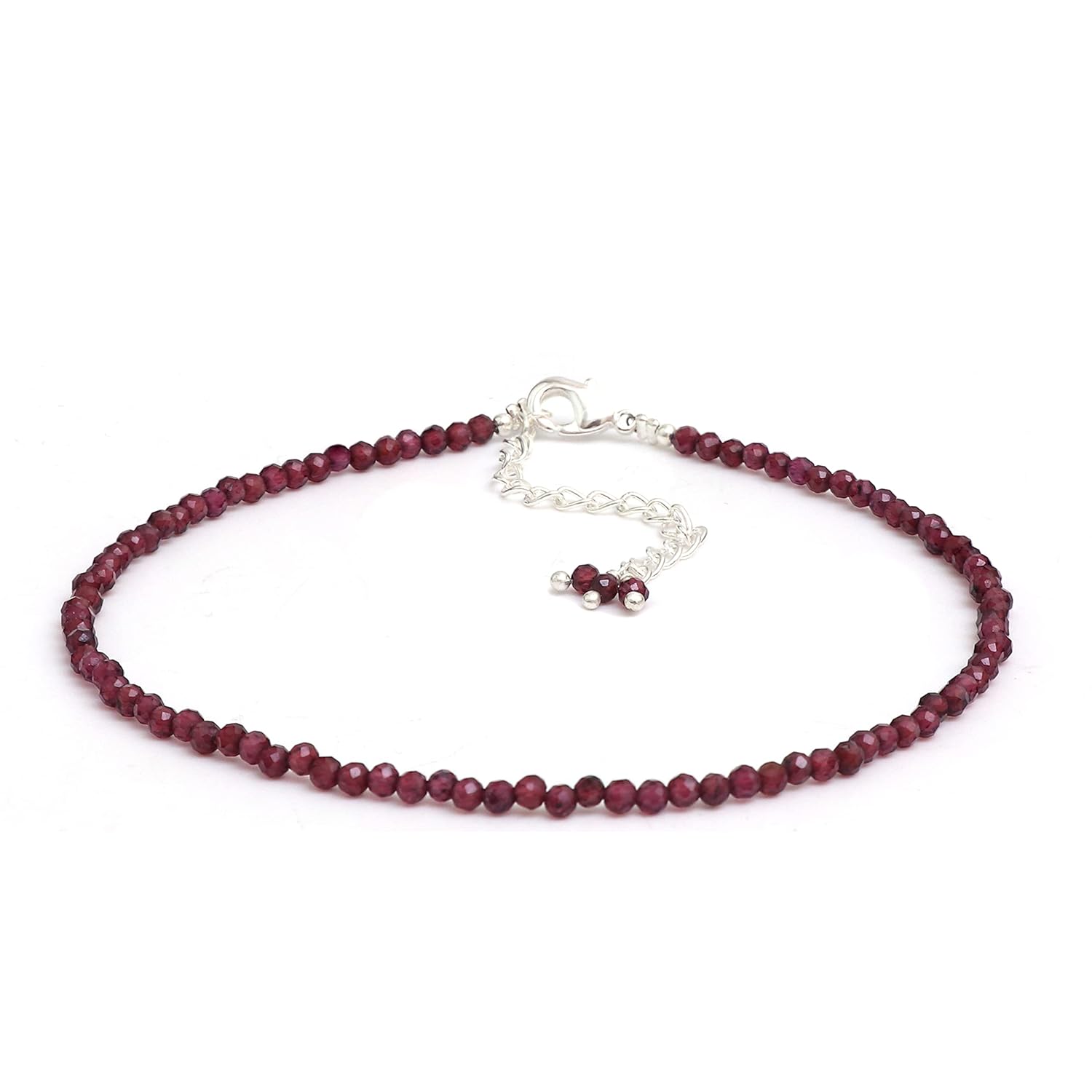 Gempires Mother’s Day Gift Natural Red Garnet Beaded Anklet January Birthstone Jewelry 9 + 2 Inch Silver Plated Anklets For Women, Gift for Her (Red