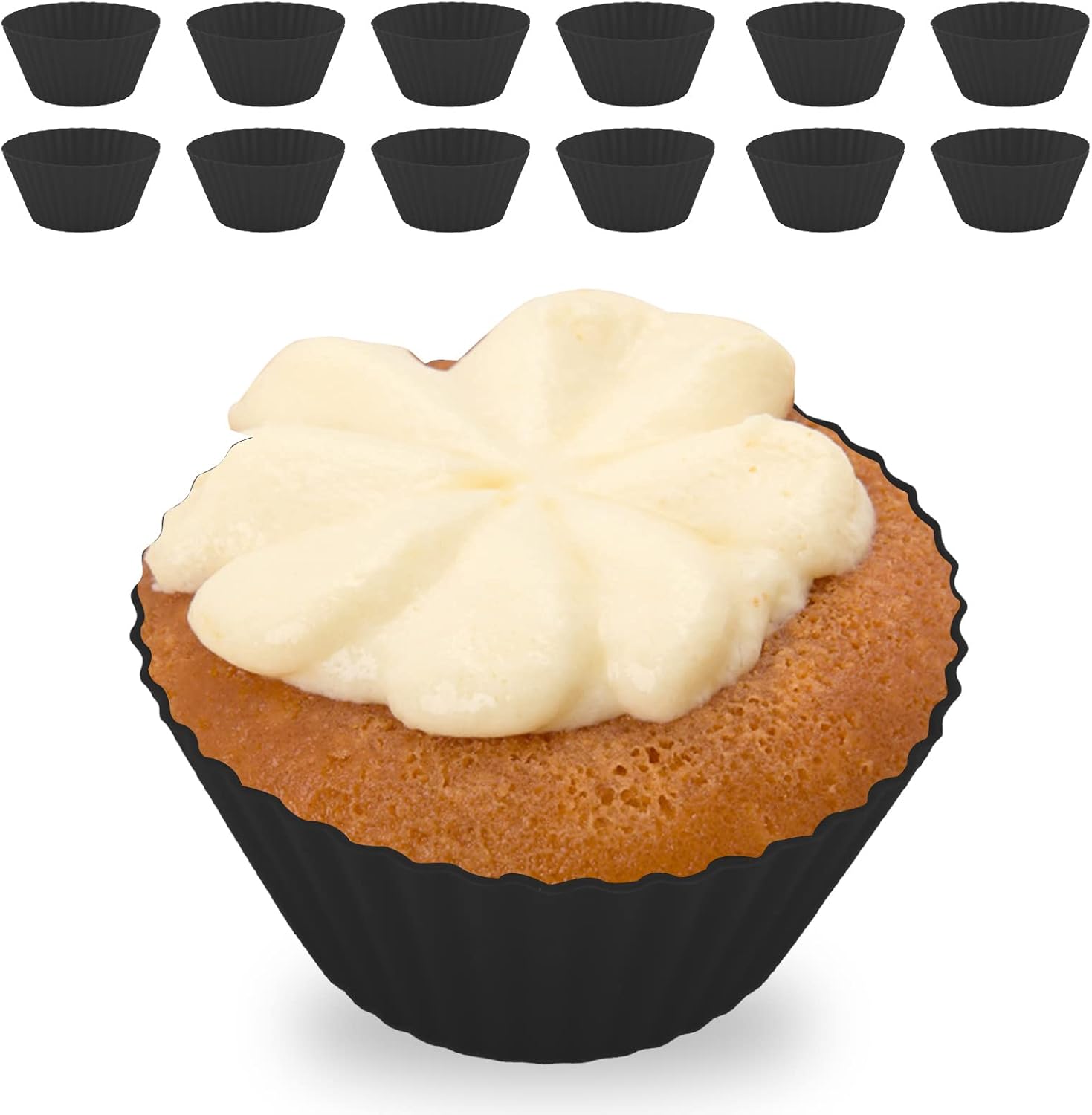 Forros de silicona para cupcakes, paquete de 12 forros de silicona para magdalenas, tazas de silicona para hornear, forros reutilizables para