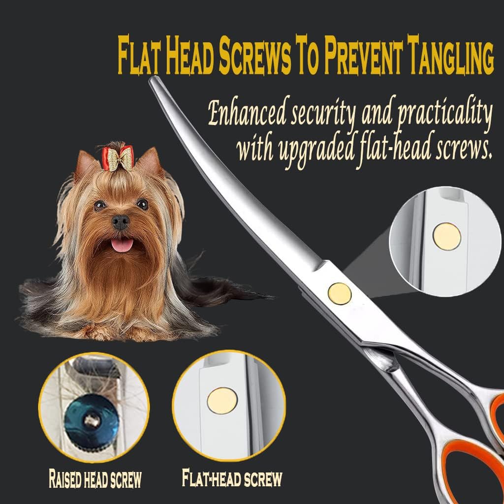 AIRY Juego de tijeras profesionales de aseo para perros de 7.5 pulgadas, kit de tijeras de acero inoxidable de alta calidad, incluye corte recto,