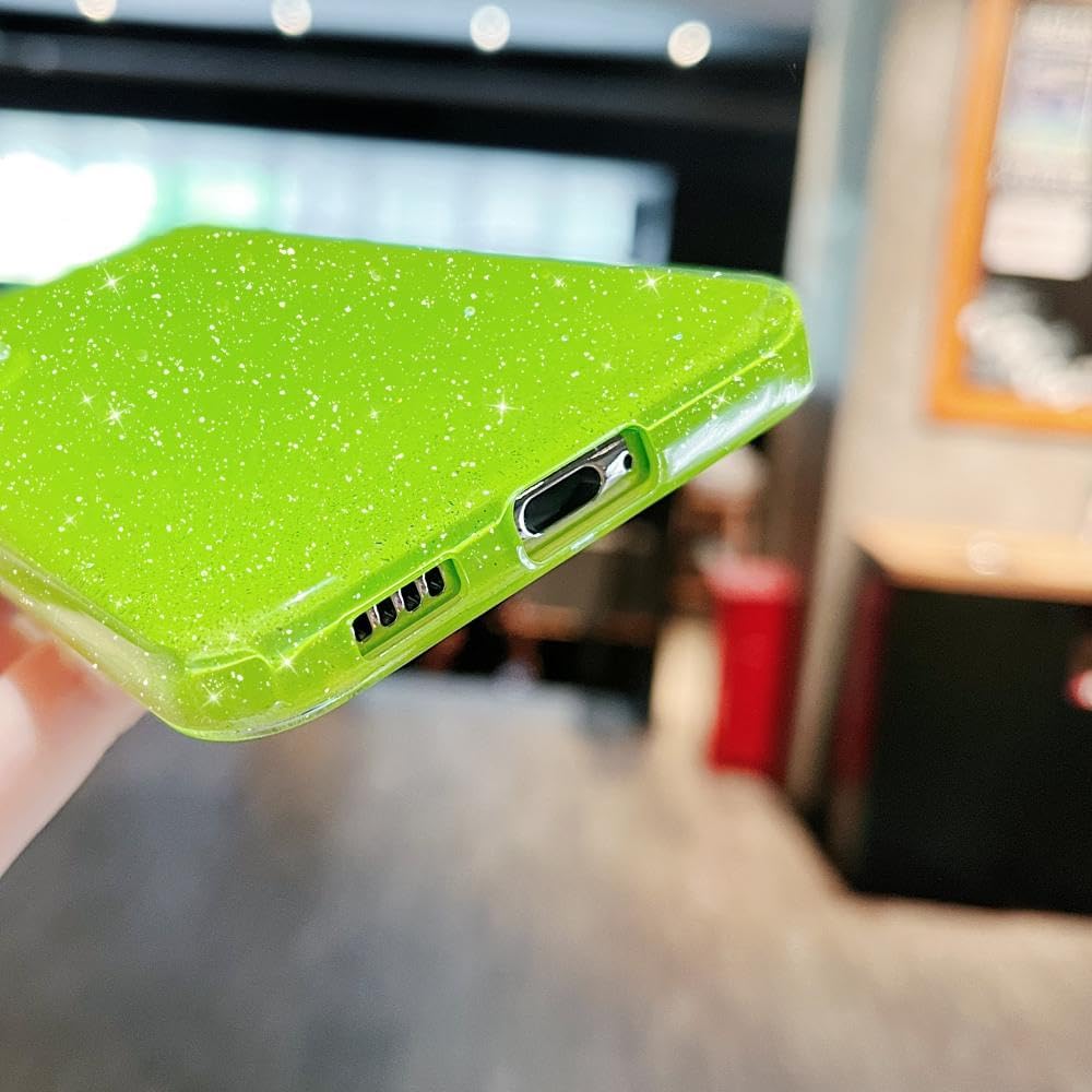MINSCOSE Funda compatible con Samsung Galaxy S22 5G, bonito color neón brillante, con purpurina, delgada, delgada, a prueba de golpes, de silicona,