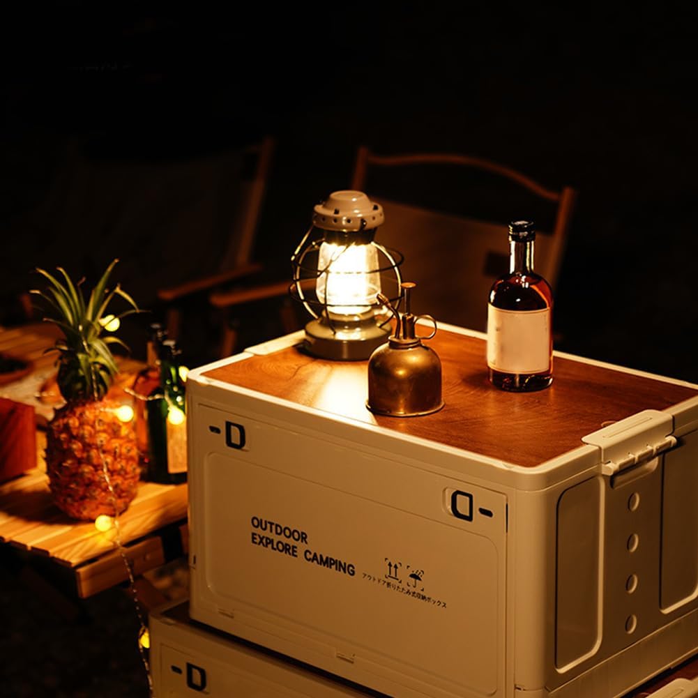 Contenedores de almacenamiento plegables para campamento, caja de almacenamiento apilable con tapa de madera y ruedas, cajón de almacenamiento de