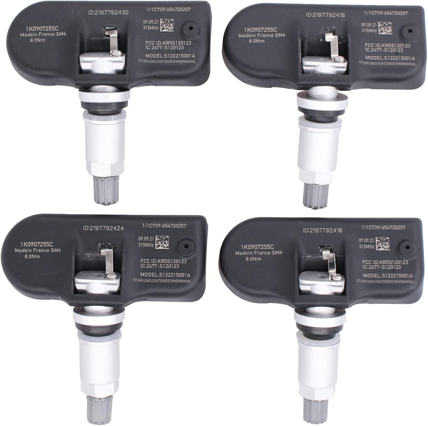 NewYall Paquete de 4 sensores de sistema de monitoreo de presión de neumáticos TPMS de 315 MHZ para Tiguan Beetle CC Eos GTI Golf Jetta Passat R32