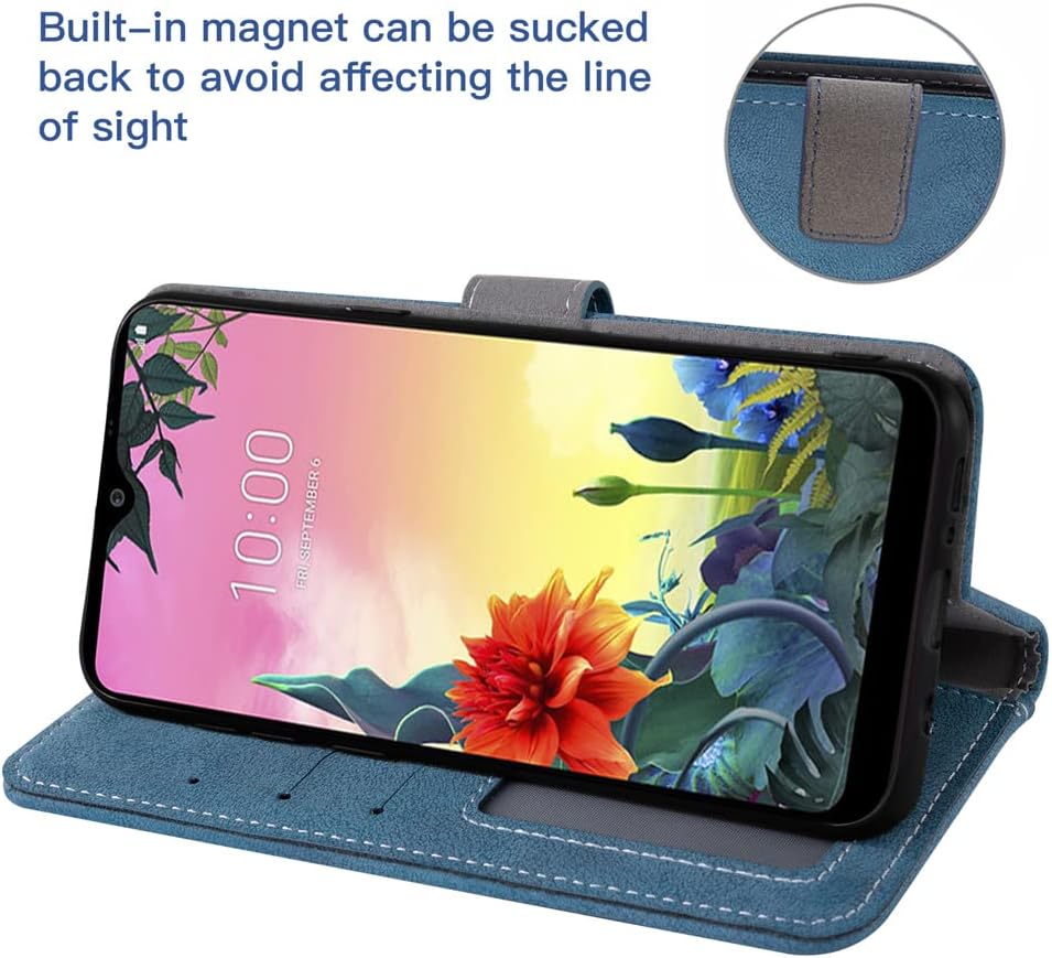 Asuwish Compatible con LG K50Q60X6K12 MAX – Funda tipo cartera y protector de pantalla de vidrio templado, funda abatible para tarjetas de crédito,
