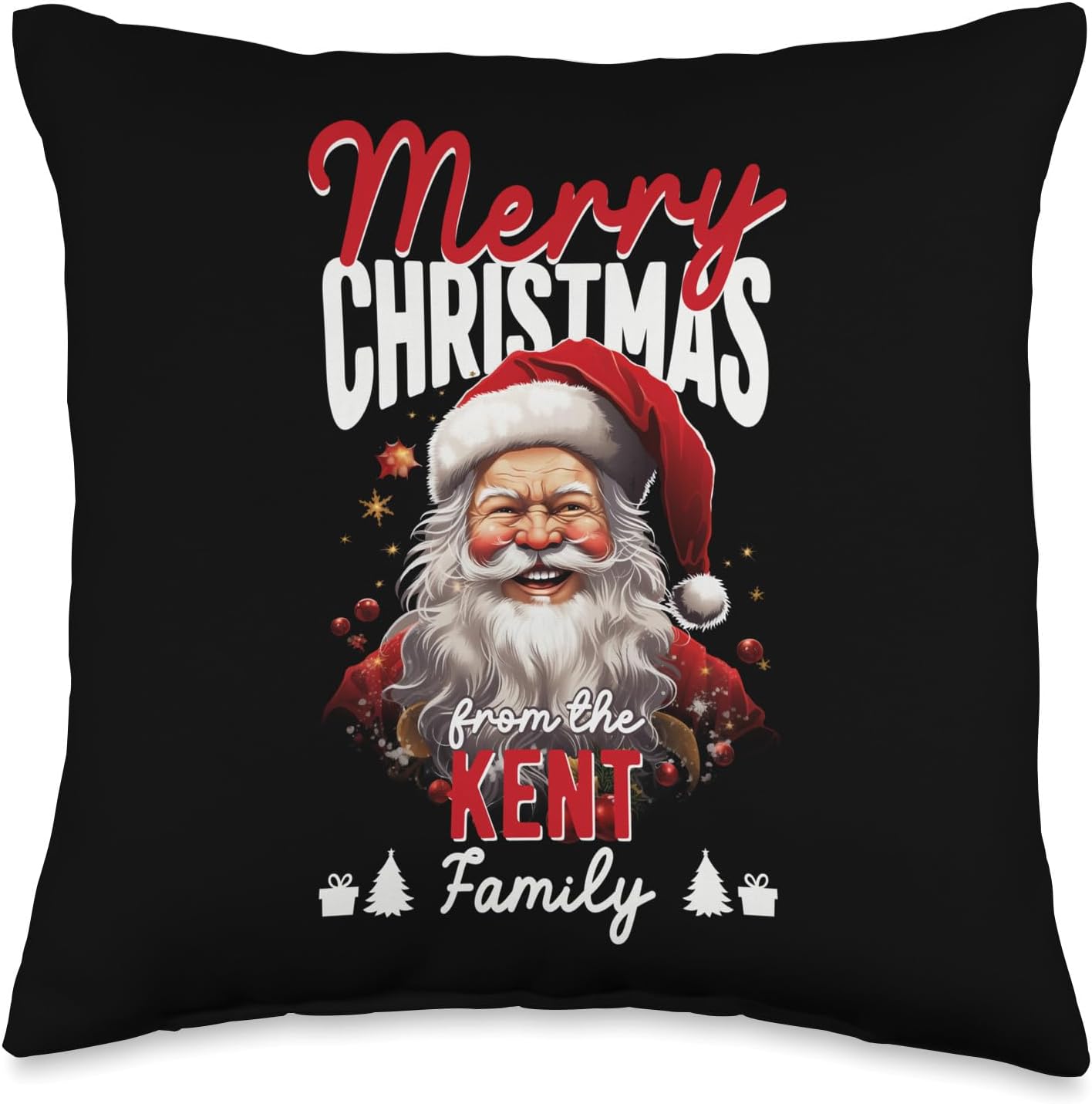 Merry Christmas from The Kent Family Santa Claus Costume Throw Pillow, 16×16, Multicolor