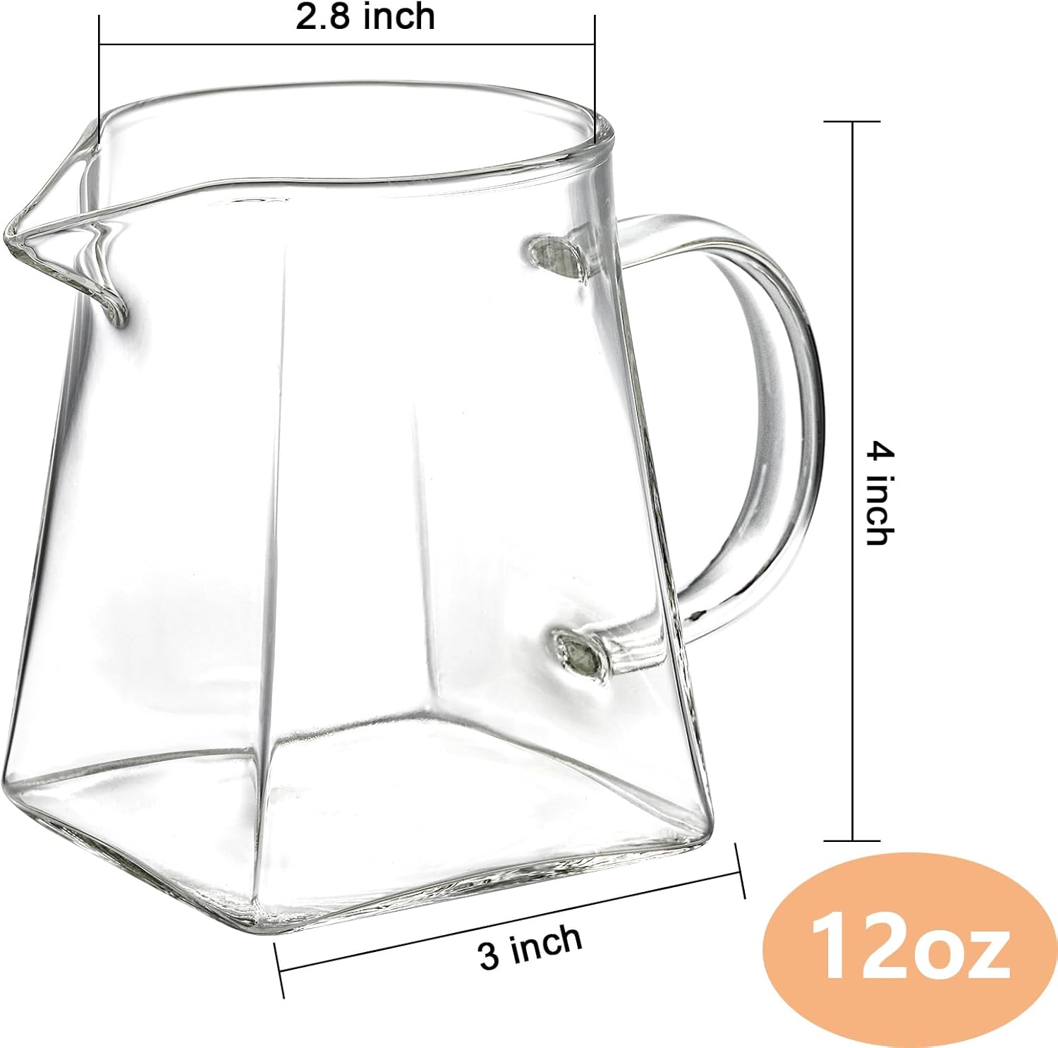 Yarlung Paquete de 4 jarras pequeñas de vidrio, jarra de té transparente de 12 onzas con asa, jarra creativa de crema de leche de café para servir