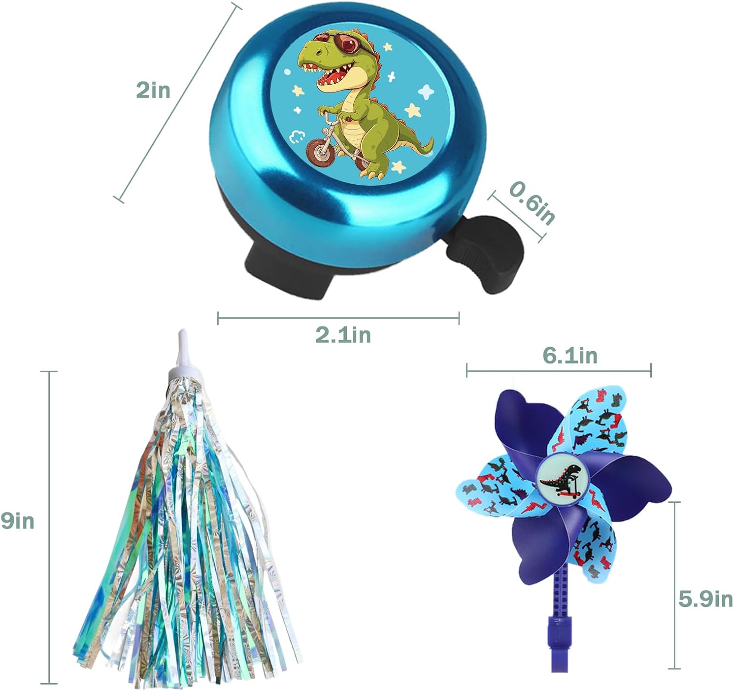 Campana de bicicleta para niños con 2 serpentinas de bicicleta para niñas, molinete de bicicleta para niños y niñas, accesorios de bicicleta para