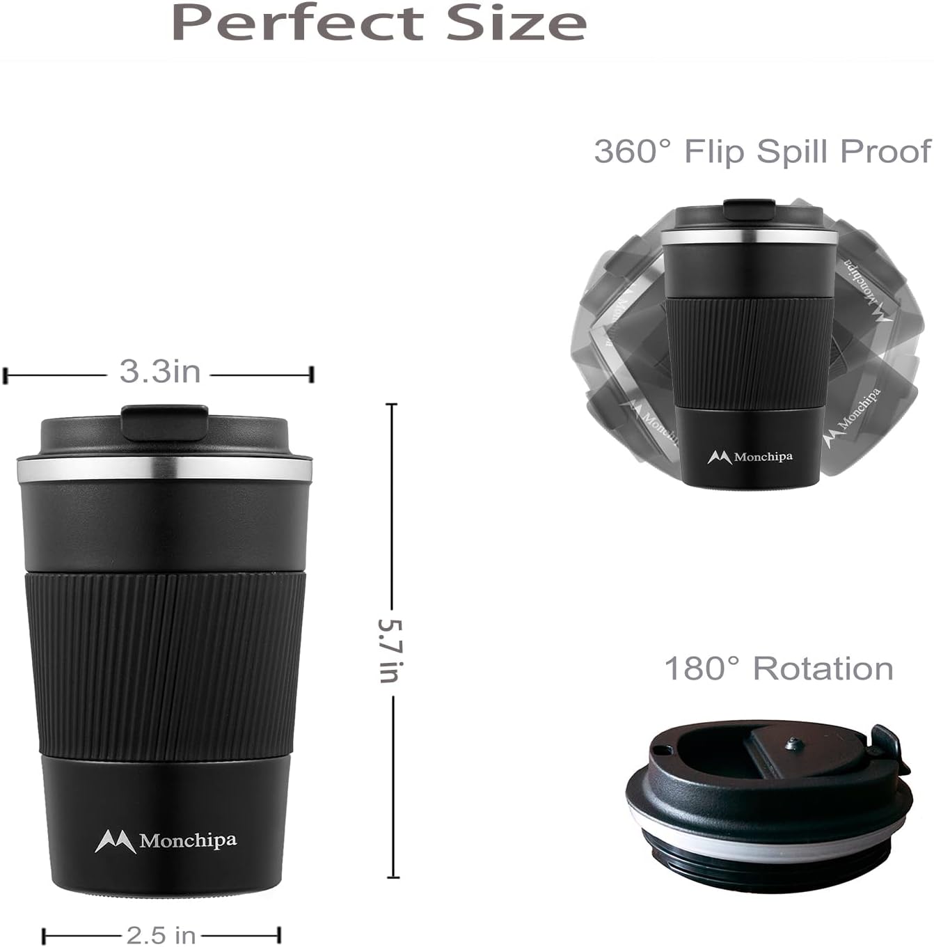 Taza de café de viaje, 12 onzas, tazas de café de acero inoxidable, termo de doble pared con tapa de rosca, a prueba de derrames, taza aislada