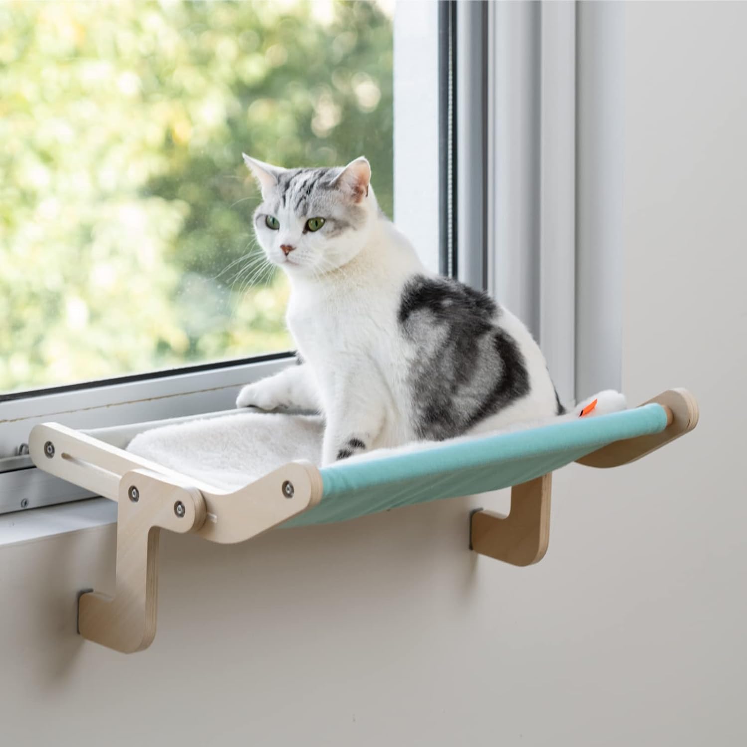 Hamaca para ventana de gato, asiento de hamaca para gatos de interior, resistente, ajustable, estable, que proporciona baño de sol completo, ahorro