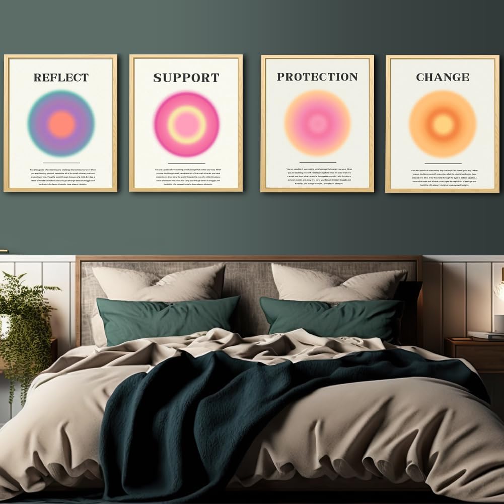 4 pósteres de aura para habitación, estético, positivo, colorido, aura granulada, citas inspiradoras, lienzo, arte de pared, impresión espiritual,