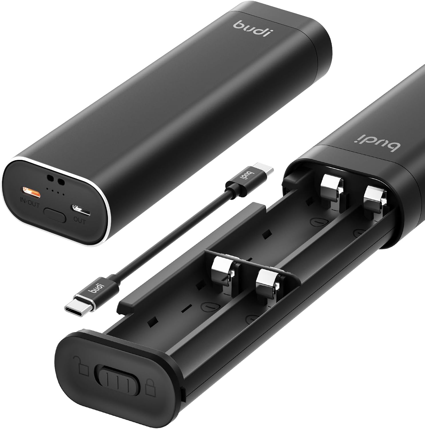 BUDI Cargador rápido de batería portátil 18650 de 20 W, adecuado para batería recargable de iones de litio 18650 de 3.7 V, 20 W, salida rápida dual