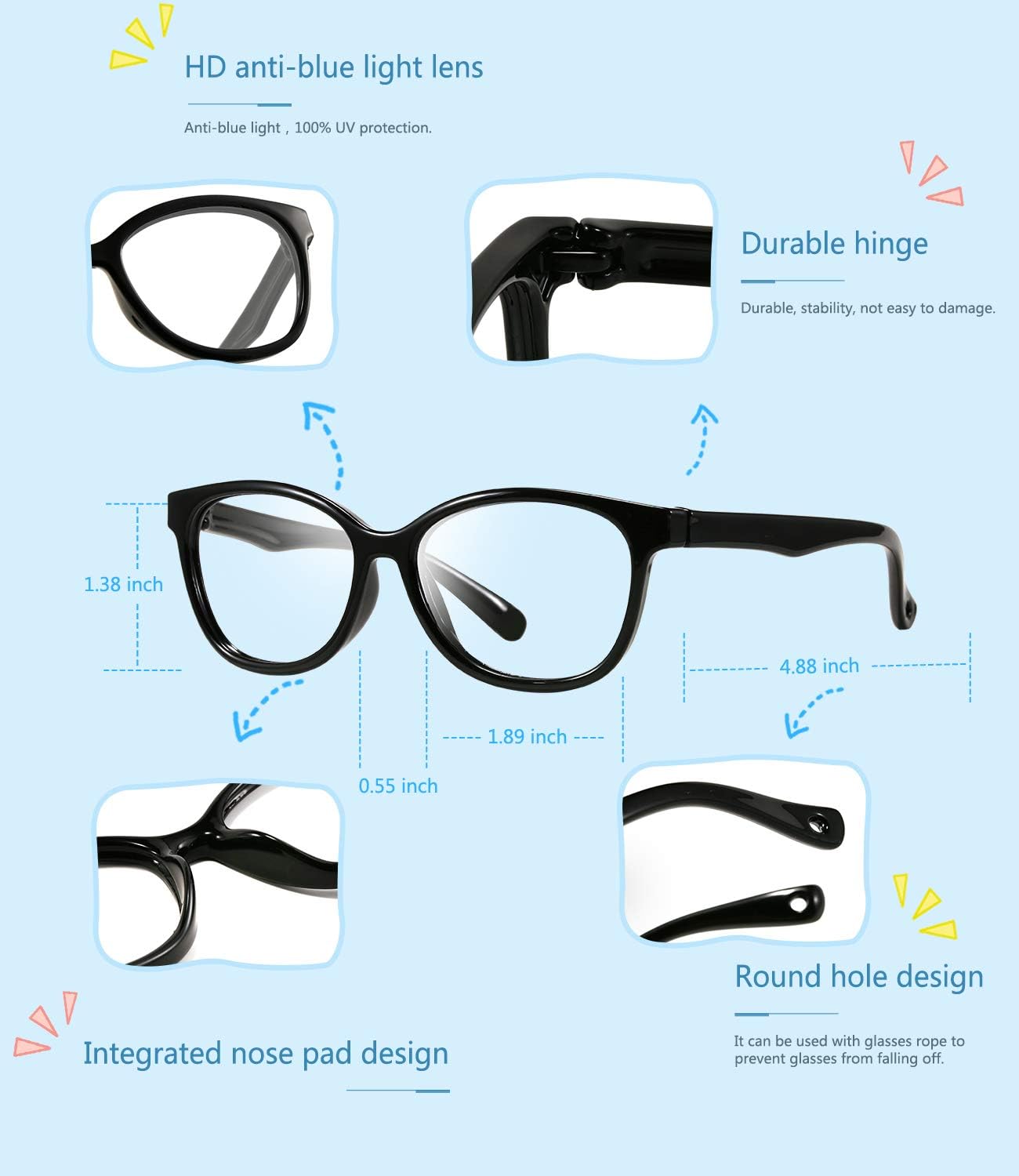 MARIDA Gafas de bloqueo de luz azul para niños, paquete de 2