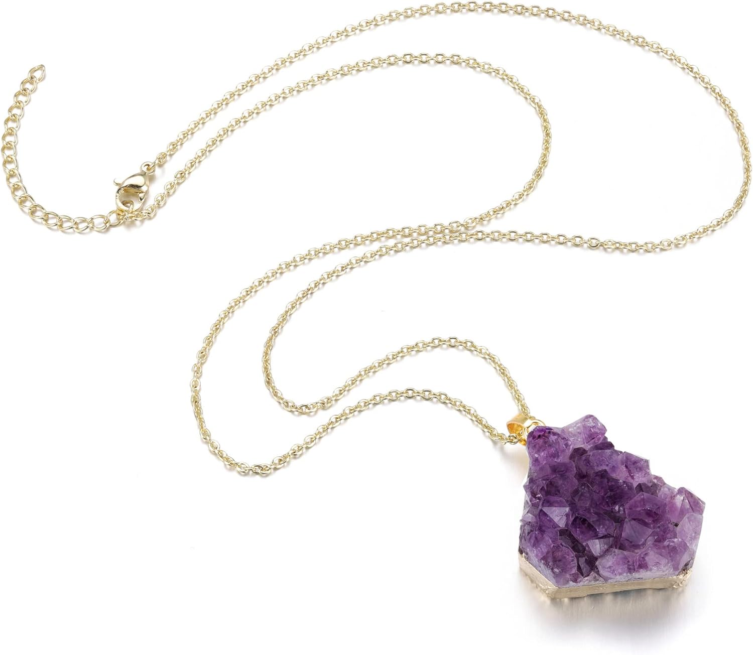 Jovivi Collar de cristal de amatista natural para mujeres y hombres, collar con colgante de piedra de cuarzo de amatista áspera irregular para