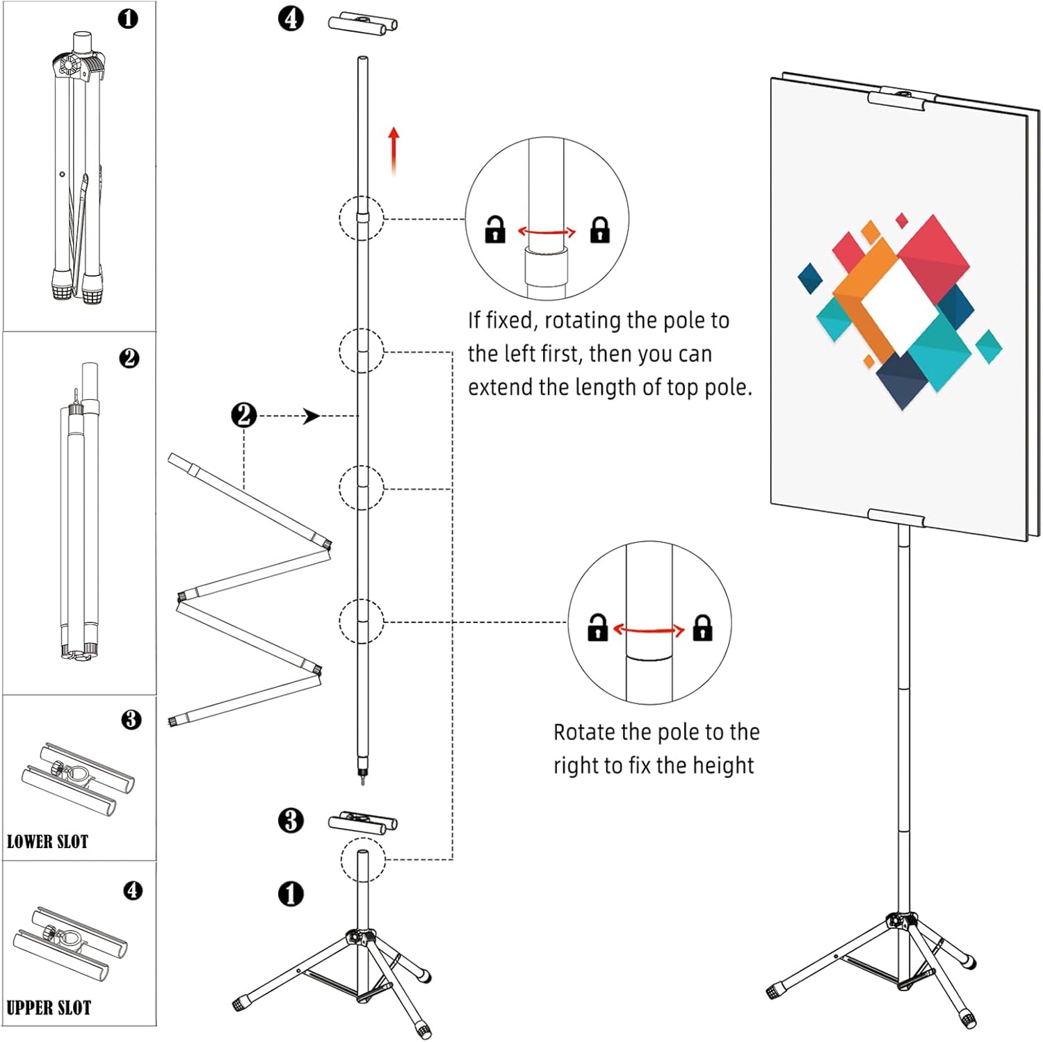 Rdiorry Soporte de letrero para exhibición – Soporte retráctil ajustable para póster – Soporte de banner de doble cara trípode para centro