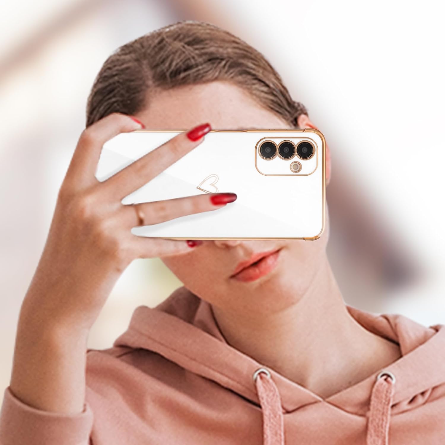 ZTOFERA Funda para Samsung Galaxy A54 5G, bonito borde chapado con patrón de corazones de amor con protección de lente de cámara, funda para Galaxy