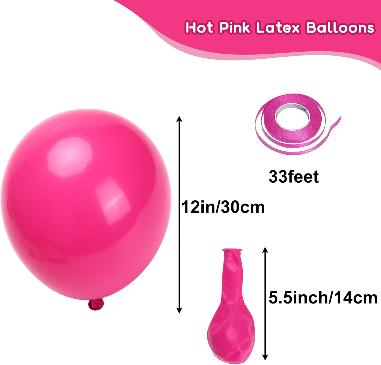 RUBFAC Globos de color rosa intenso, 50 globos magenta de 12 pulgadas y cinta, globos de látex grueso rosa oscuro para el día de San Valentín,