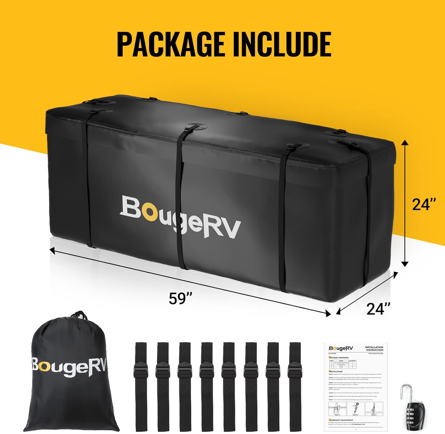 BougeRV Bolsa de transporte de carga con cerradura, impermeable, carcasa suave, de 20 pies cúbicos (59 pulgadas, 24 pulgadas, 24 pulgadas), bolsa de
