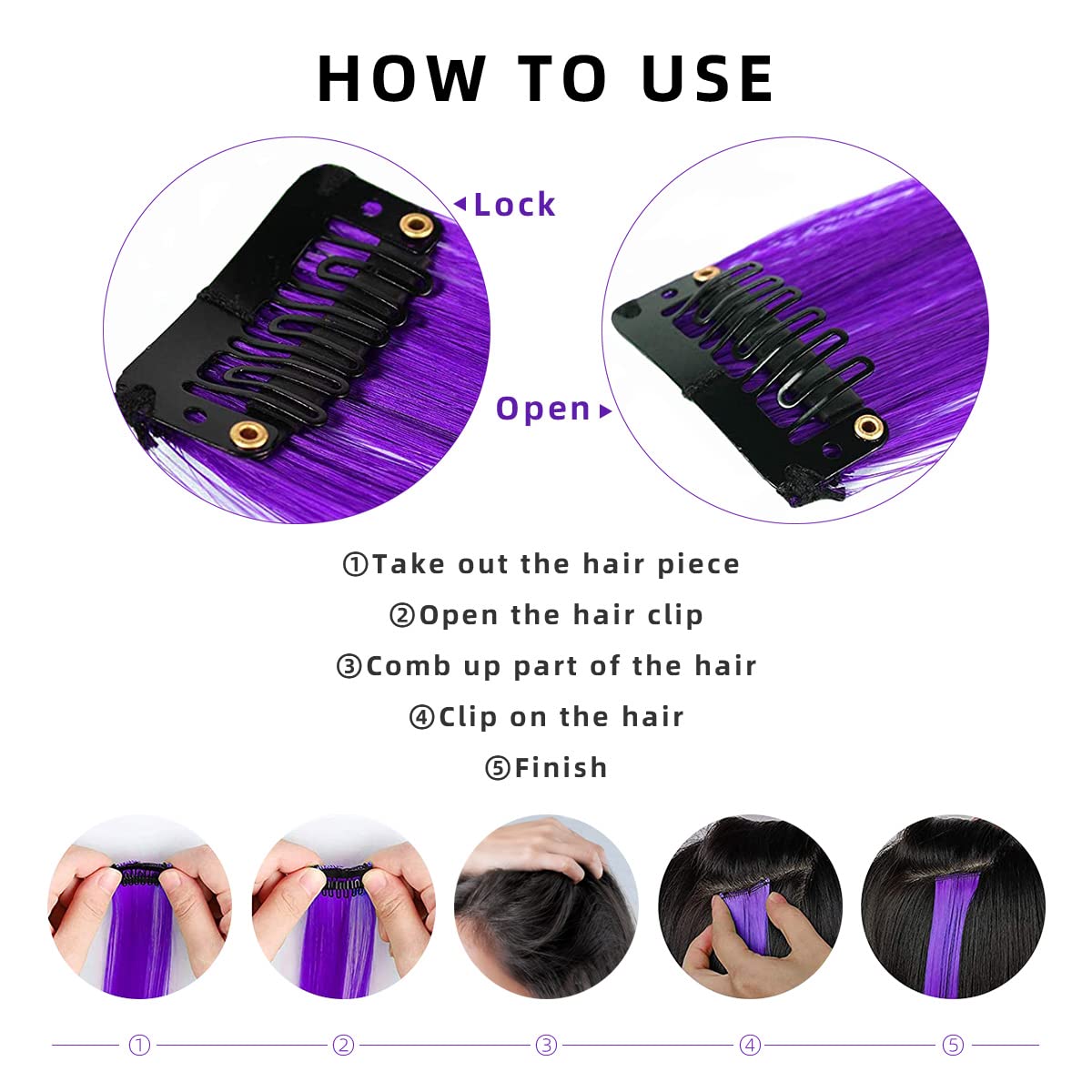 12 extensiones de cabello con clip de colores, para BEAHOT de 22 pulgadas, extensiones largas y rectas con clip sintético, Halloween, cosplay,