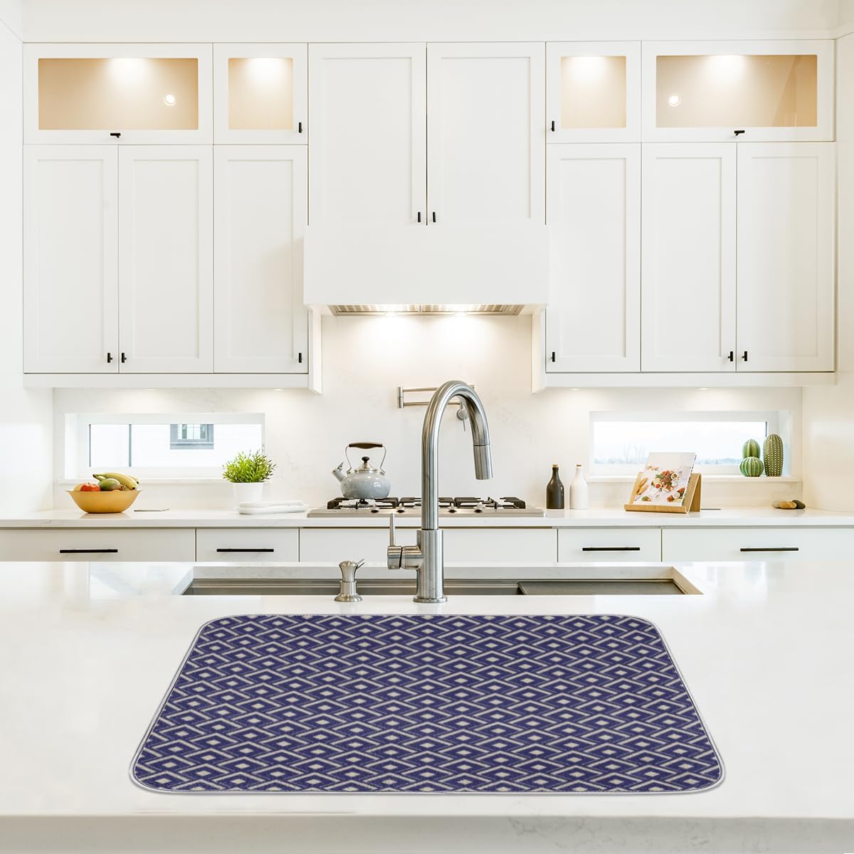 Rhombus Geometry – Tapete de secado de platos absorbente para encimera de cocina, tapete de secado antideslizante de microfibra con lazo para