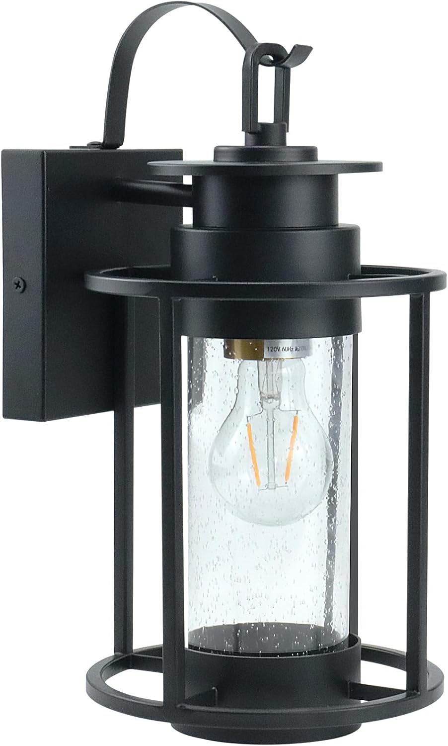 MONKFISH Lámpara de pared negra para exteriores con pantalla de cristal de burbujas, buena lámpara para porches, jardines, terrazas, garajes,