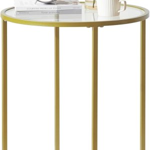 YMYNY UHGD020G – Mesa auxiliar redonda de vidrio templado, mesa auxiliar dorada para oficina, dormitorio, sala de estar, marco de metal, decoración YMYNY UHGD020G – Mesa auxiliar redonda de vidrio templado, mesa auxiliar dorada para oficina, dormitorio, sala de estar, marco de metal, decoración
