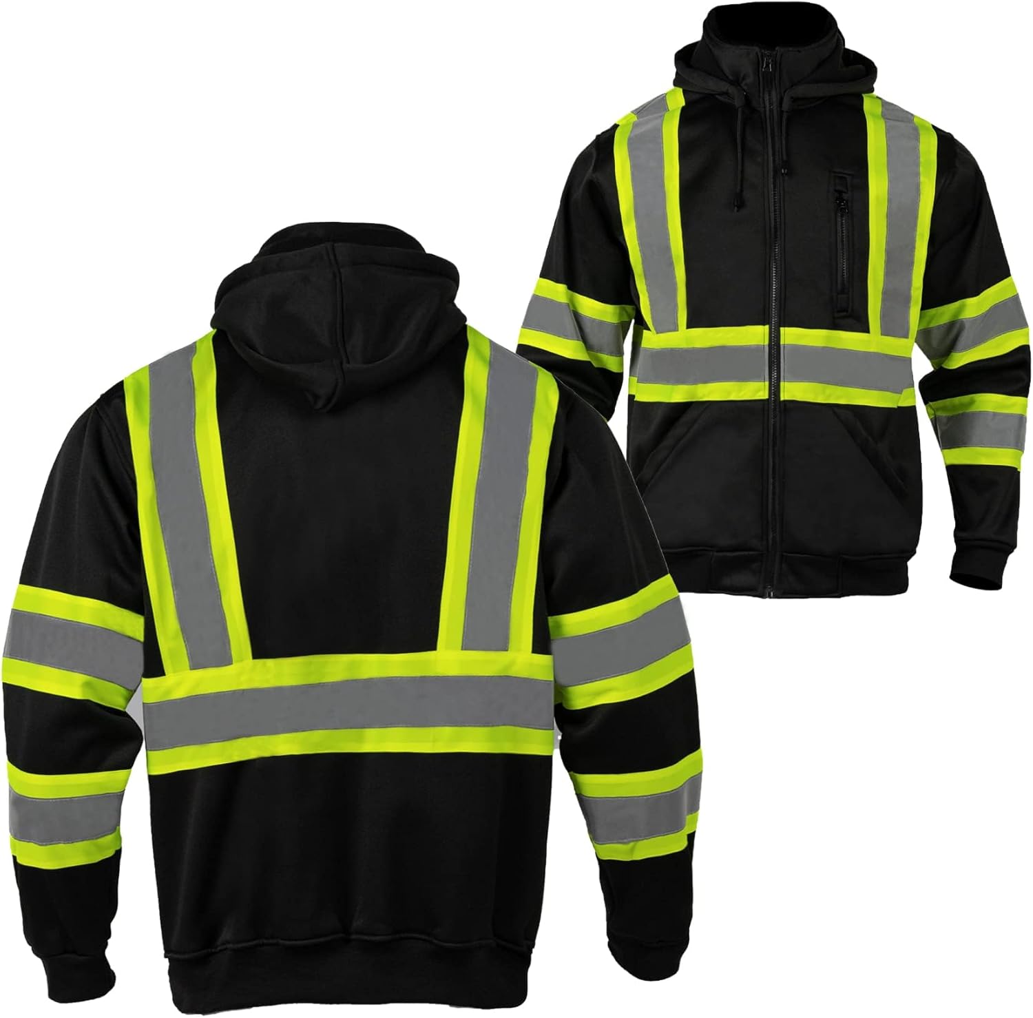 FONIRRA Sudadera de seguridad para hombre, alta visibilidad, reflectante, ANSI clase 3, forro polar, cremallera completa, sudadera con capucha