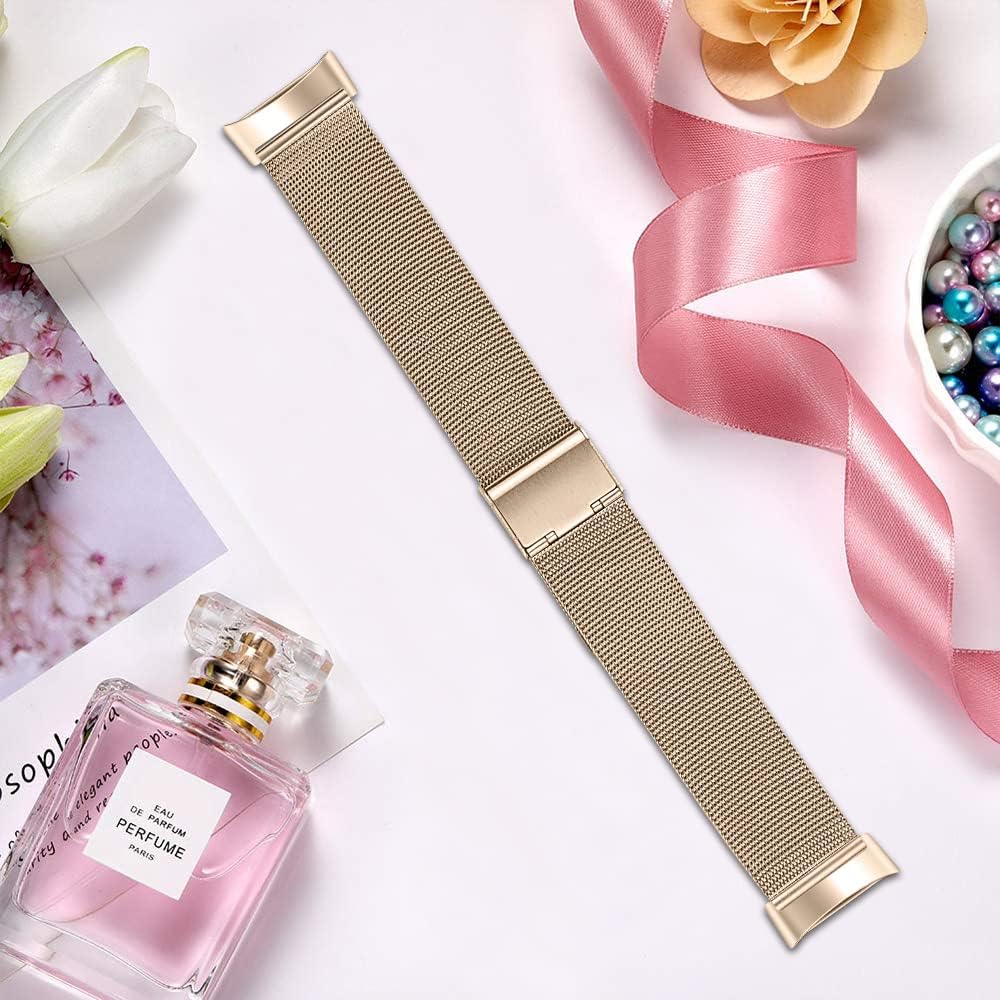 FitTurn Correa delgada para reloj inteligente Fitbit Charge 6Charge 5, correa de reloj ajustable de malla de acero inoxidable, correa femenina de