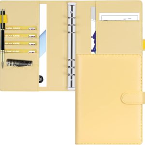 Toplive Carpeta A5 con 6 anillas, planificador de presupuesto, recargable, cubierta de carpeta Makaron, color amarillo, A5, cuaderno de piel Toplive Carpeta A5 con 6 anillas, planificador de presupuesto, recargable, cubierta de carpeta Makaron, color amarillo, A5, cuaderno de piel