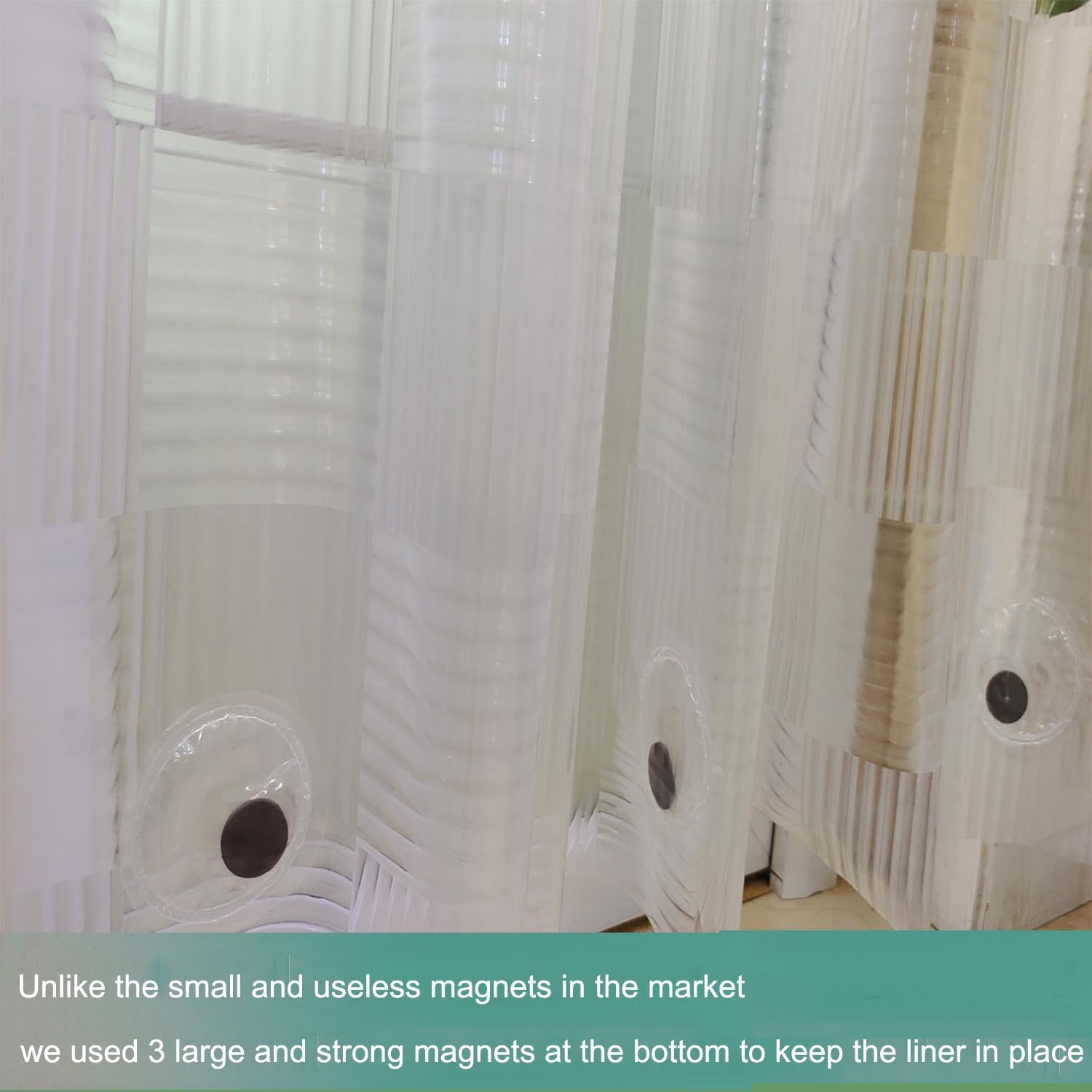 Tonnali Cortina de ducha de 72 x 72 pulgadas, forro de plástico transparente resistente de vinilo EVA, cortina de ducha para baño con 3 imanes