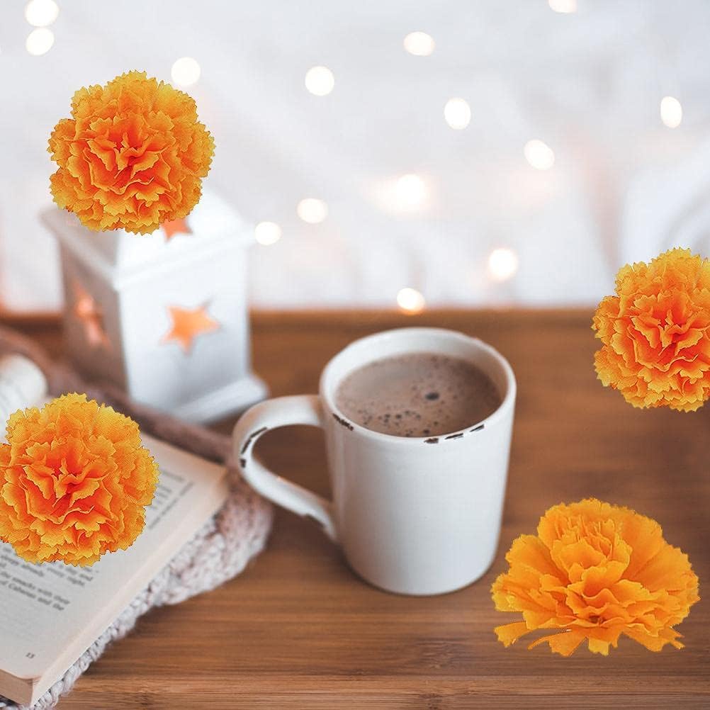 30 flores artificiales de caléndula, cabezas de flores de caléndula de seda a granel, decoraciones de flores de caléndula naranja para festivales