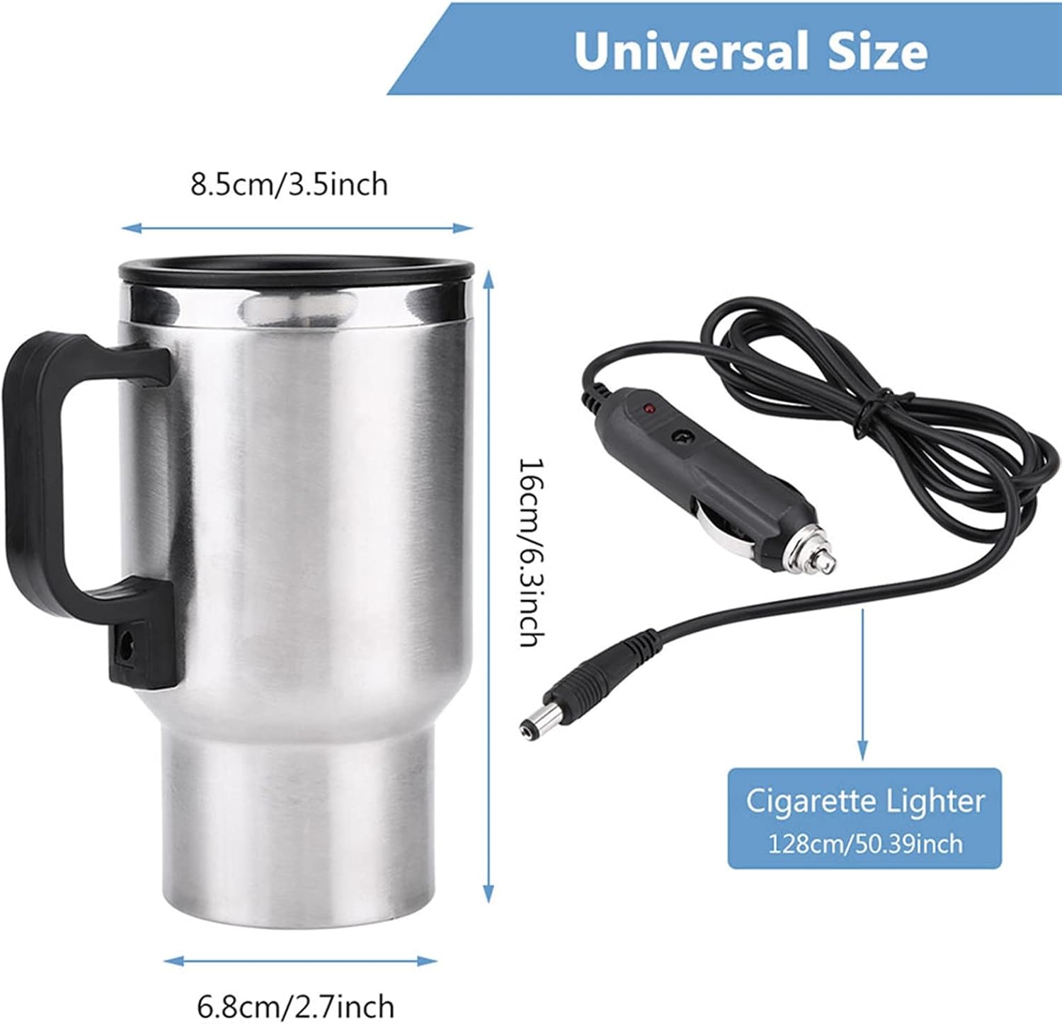 Taza de viaje térmica, 12 V 15.2 fl oz, eléctrica Incar de acero inoxidable, taza de calentamiento de viaje, taza de café, té para auto, taza con