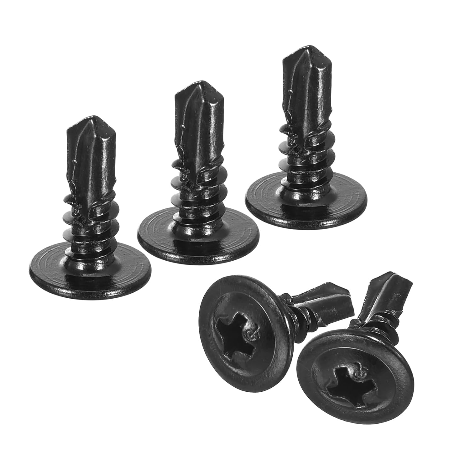 uxcell Phillips Tornillos autorroscantes de cabeza, 100 piezas #10×12″ 410 tornillos de chapa autoperforantes de acero inoxidable, color negro