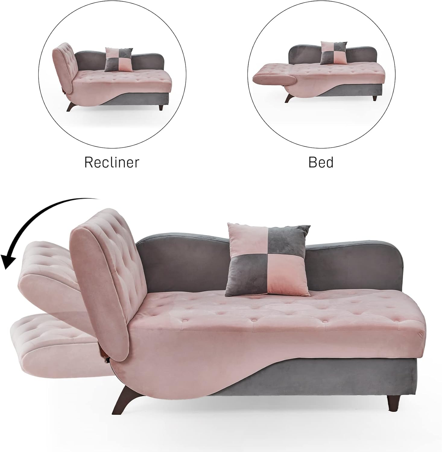 OUYESSIR Tumbona tapizada para interiores, sofá reclinable ajustable con almacenamiento y 1 almohada, sillón de terciopelo para sala de estar,