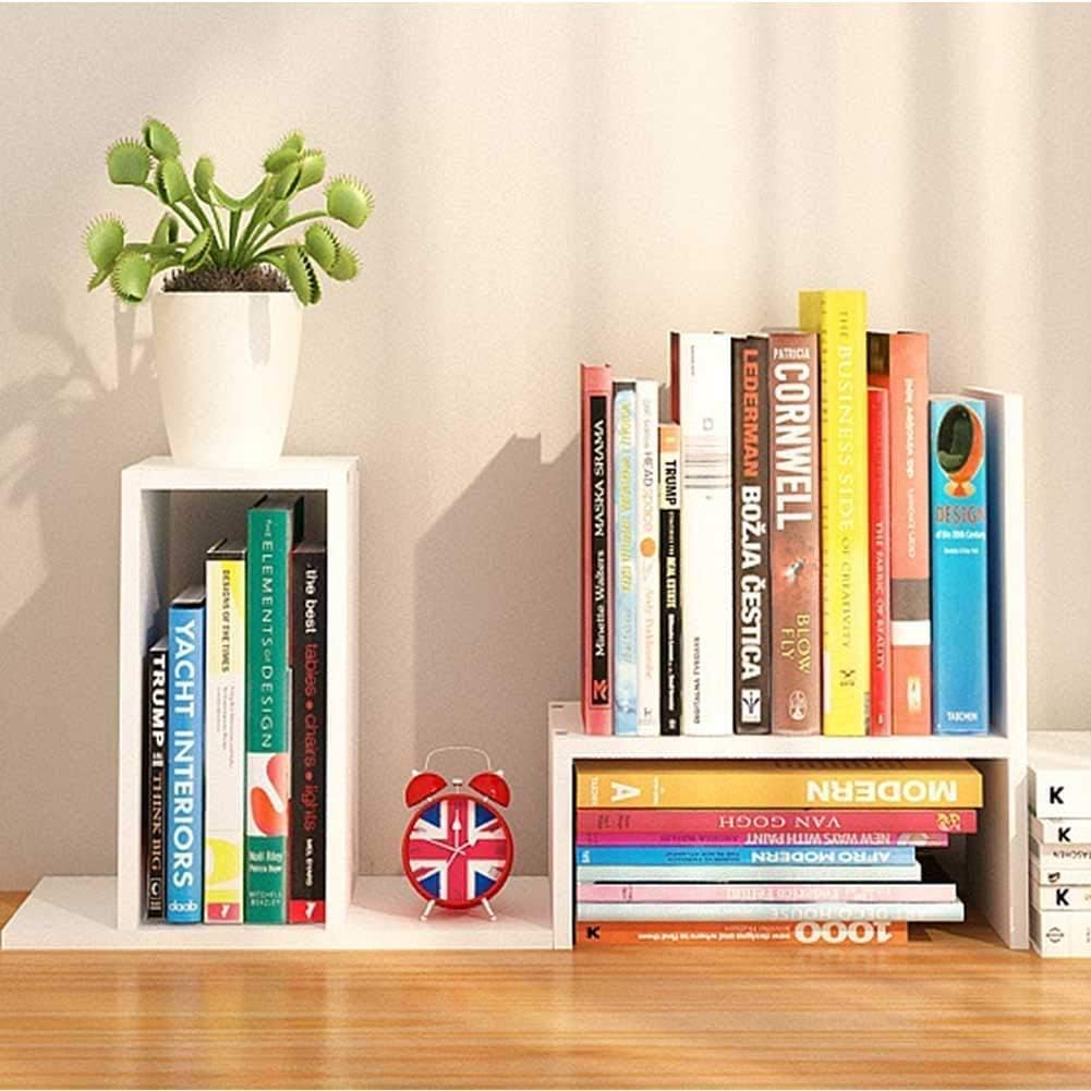 Organizador y almacenamiento de estantes de escritorio, mini estantería expandible para dormitorio, estante de escritorio de madera ajustable negro,