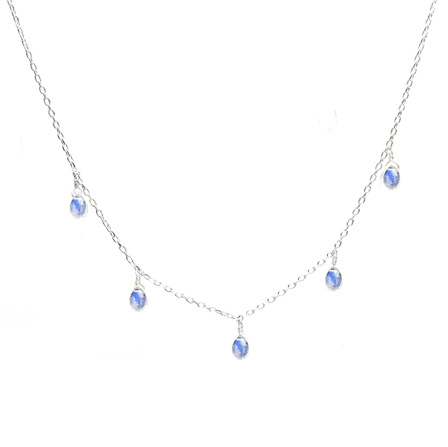 Natural Moonstone Pear Drop Necklace, 925 Sterling Silver Boho Jewelry For Women 16 + 2 Inch Adjustable (Moonstone)