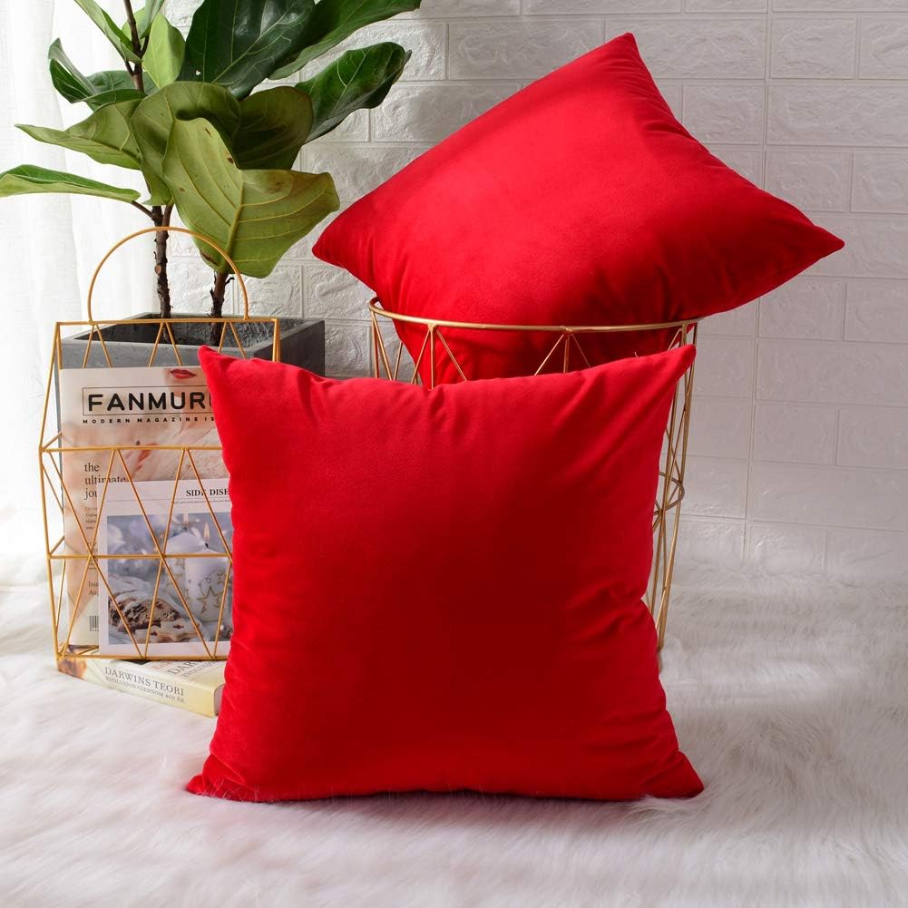 MERNETTE – Juego de 2 fundas decorativas para cojín, cuadradas, de terciopelo suave, para sofá, habitación, silla de automóvil
