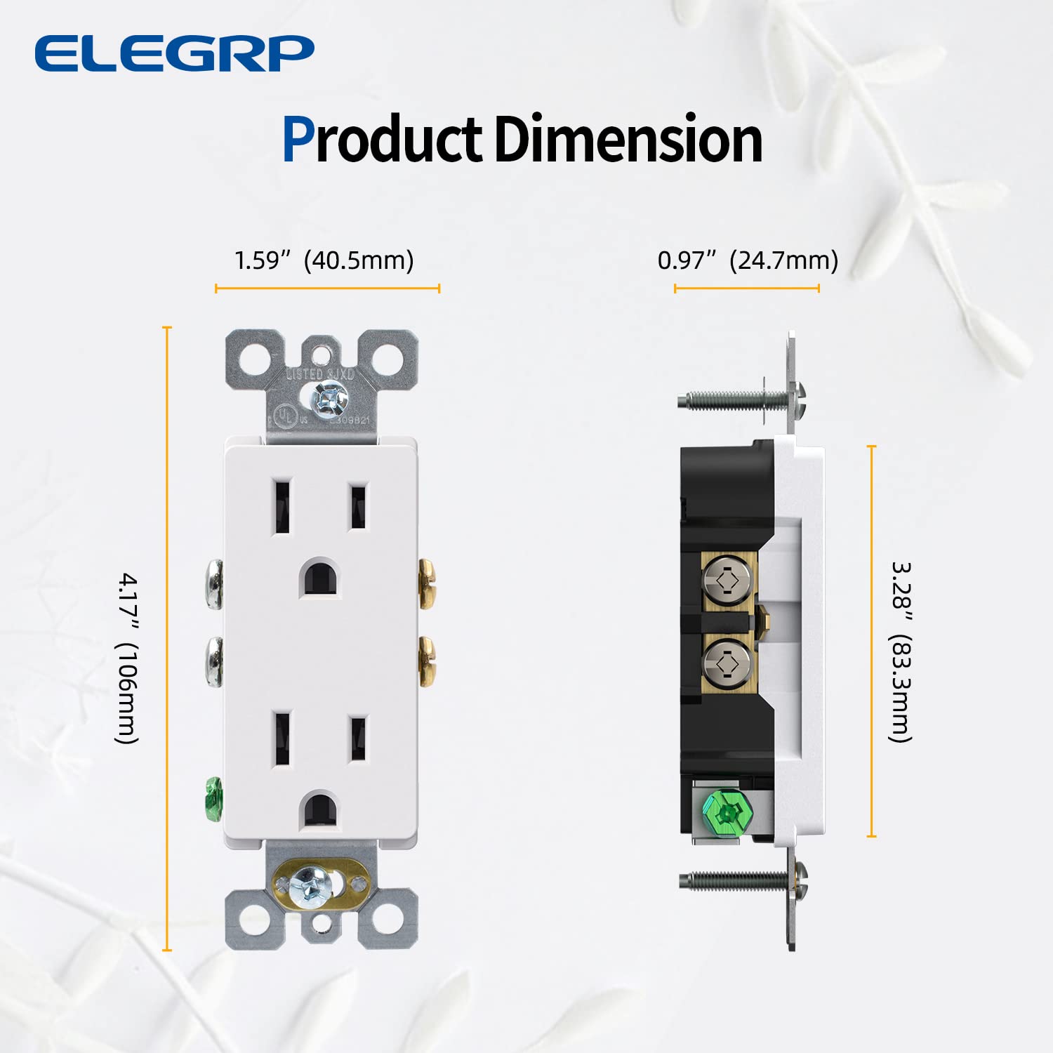 ELEGRP Receptáculo decorativo blanco mate, toma de pared eléctrica estándar de 15 A 125 V, 2 polos de 3 cables, resistente a manipulaciones, NEMA