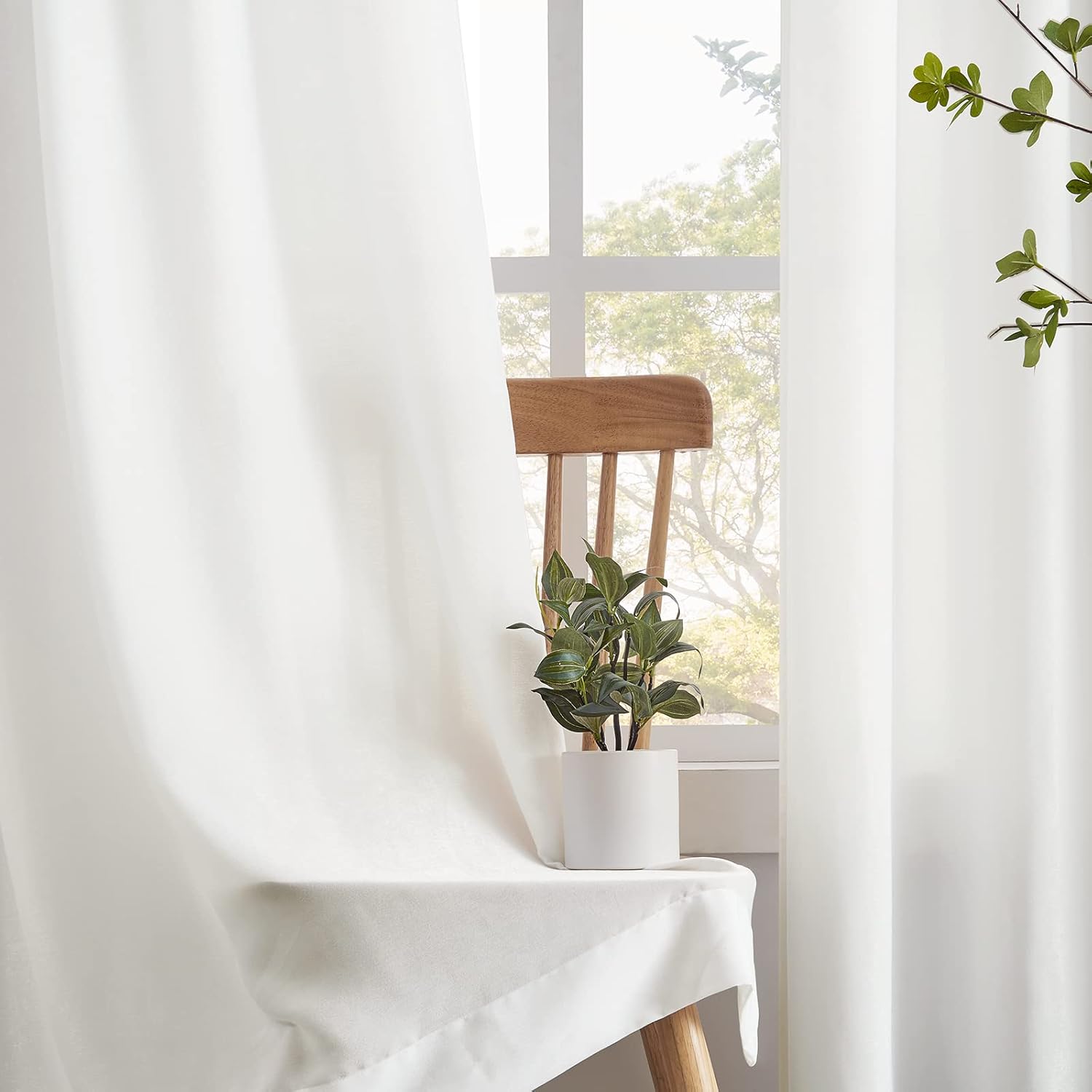 Melodieux Cortinas semitransparentes de terciopelo marfil de 63 pulgadas de largo para dormitorio, sala de estar, textura de algodón natural,