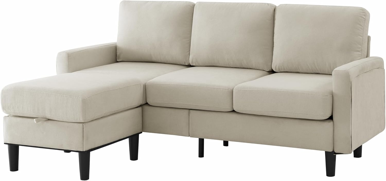 HAUSHECK Sofá modular convertible tapizado con banco otomano de almacenamiento reversible, juego de sofá pequeño en forma de L de 3 asientos para