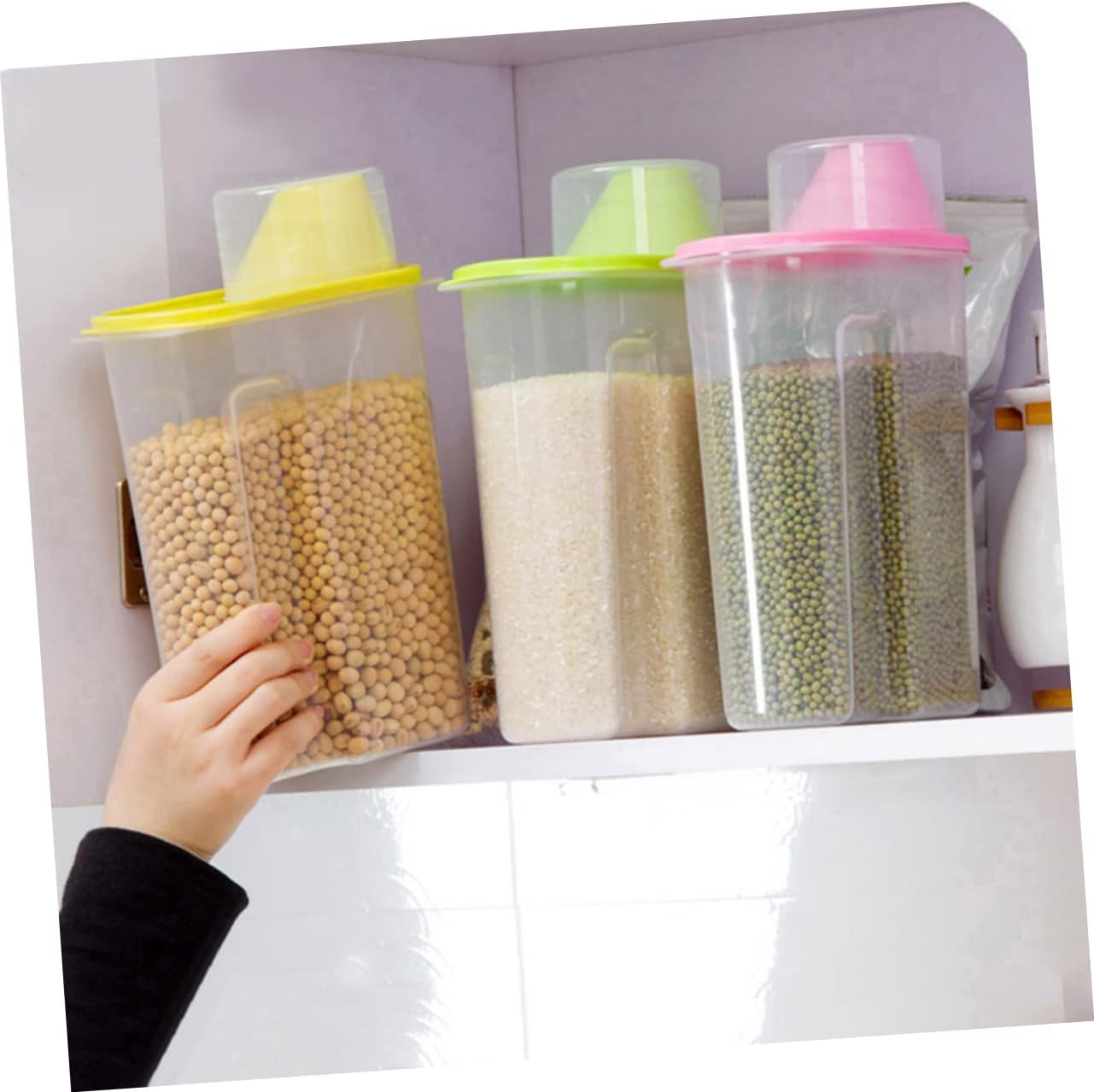 NOLITOY Tarro de almacenamiento de despensa de 3 piezas contenedor de almacenamiento de alimentos para mascotas, almacenamiento de nueces de cocina,