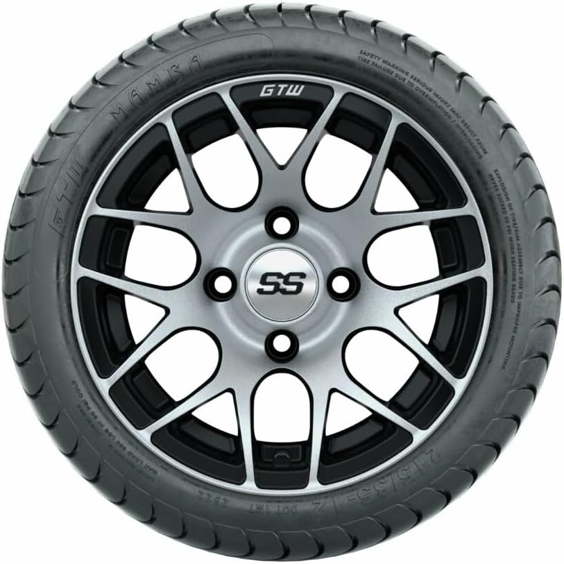 GTW Combo de ruedas y neumáticos para carrito de golf de 12 pulgadas  GTW Pursuit mecanizadasruedas negras en neumáticos Mamba Street 21535-12 (18″)