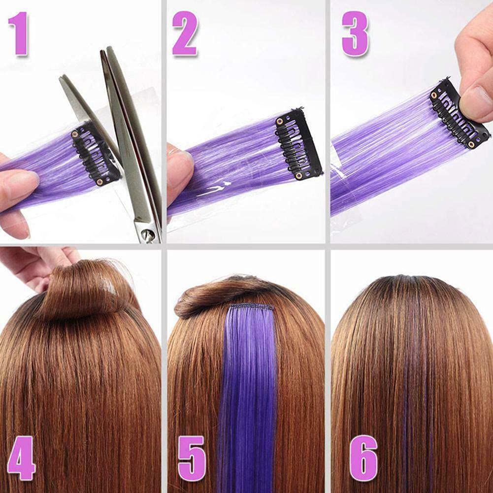 Extensiones de cabello lacio de 22 pulgadas, 12 piezas de extensiones de cabello sintético con clip para mujeres, niños y niñas, color rojo