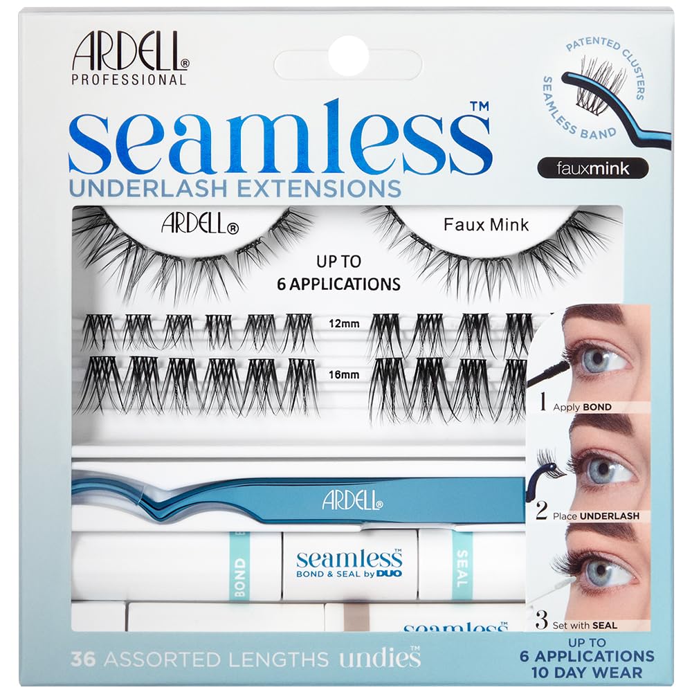 Ardell Kit de extensiones de pestañas sin costuras, visón sintético, 36 longitudes surtidas, racimos de pestañas personalizables, incluye unión y